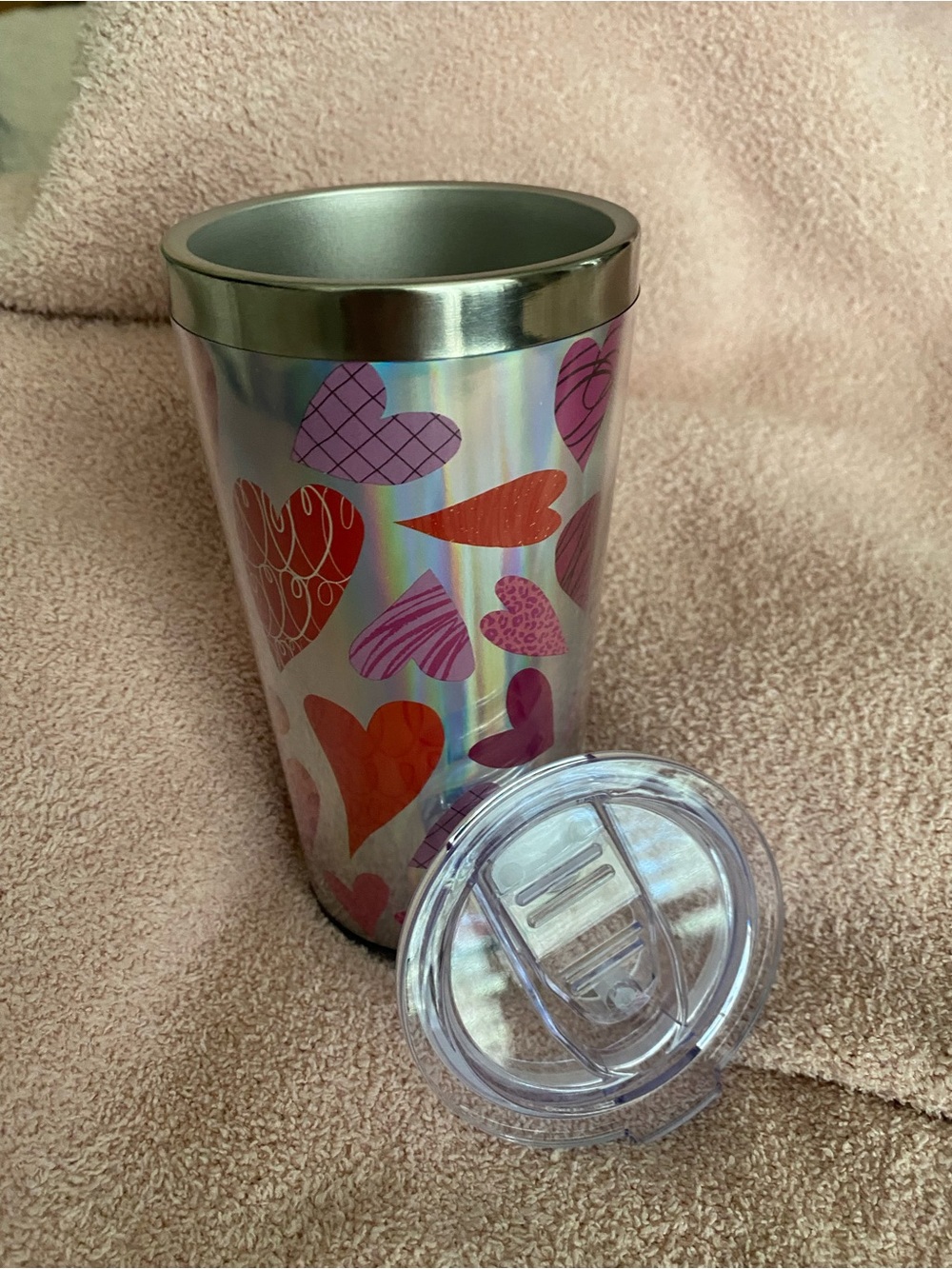 Holographic Heart Stainless Travel Tumbler - Pink Hearts